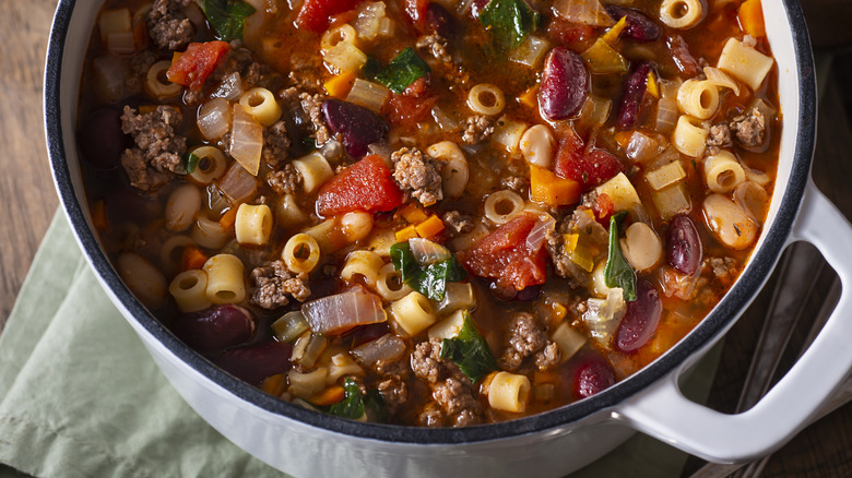 large pot of minestrone soup