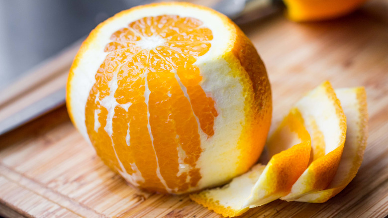 Orange peeled using a knife