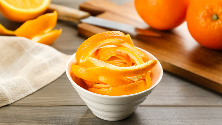 Orange peels in a bowl