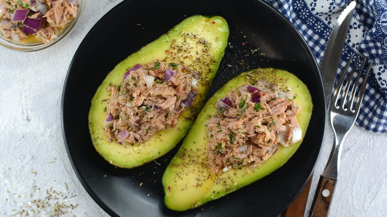 Tuna salad in avocado halves