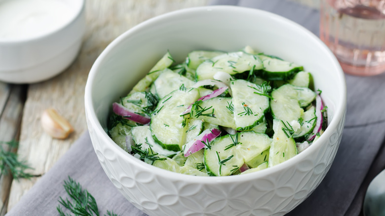 creamy cucumber salad with red onion