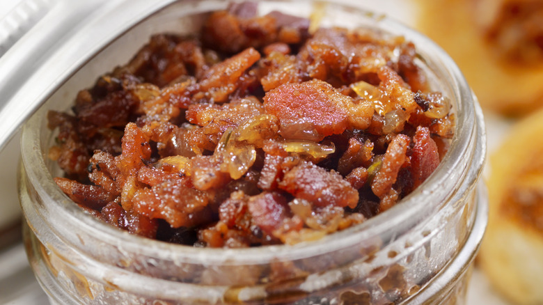 Open jar of bacon jam