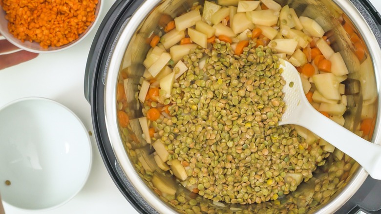 lentils and vegetables in crockpot
