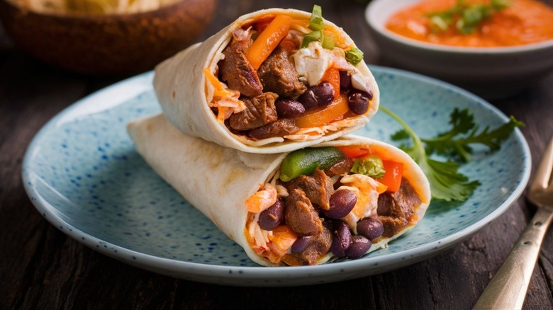 Steak and bean burrito