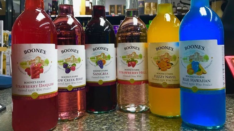 Six different flavors of Boone's Farm bottles