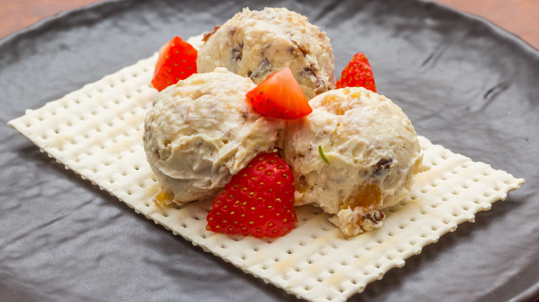 Passover charoset ice cream on a matzah cracker