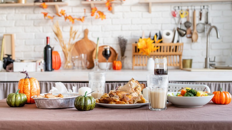 Thanksgiving leftovers on kitchen table