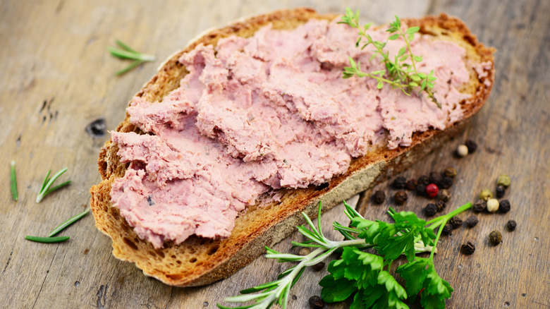 Liverwurst spread on toasted bread