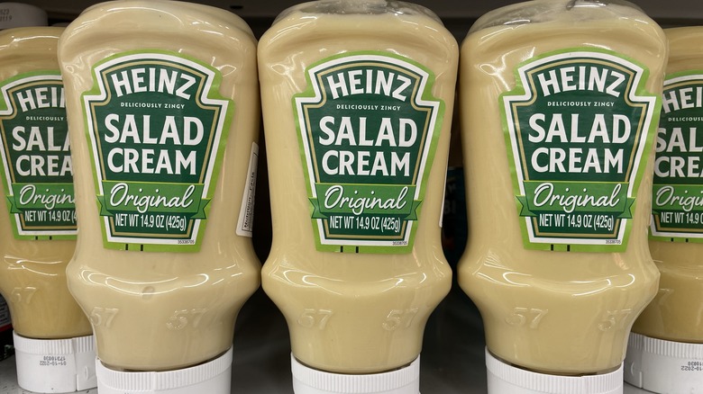 Plastic bottles of Heinz salad cream