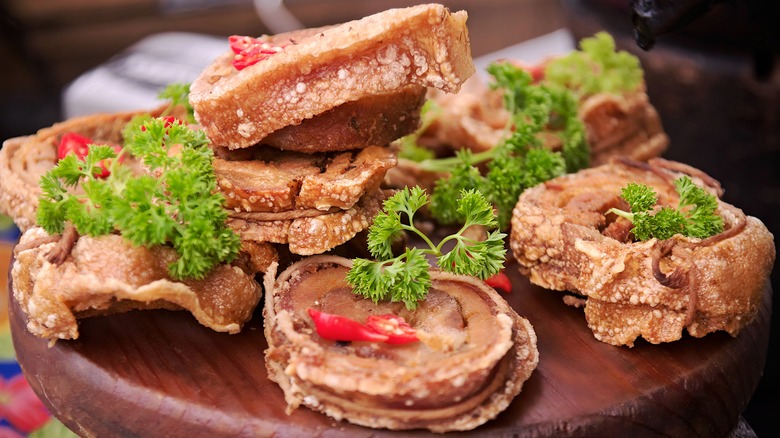 chicharróns with fresh sprigs