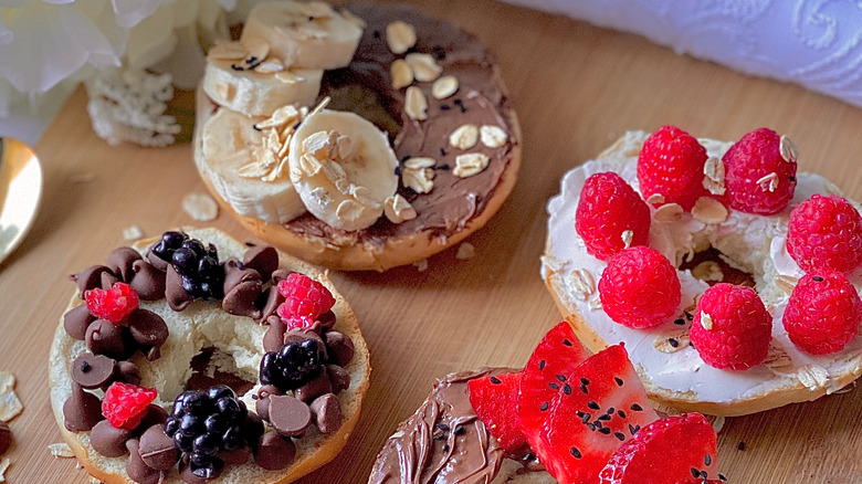 Bagels with fruit and chocolate