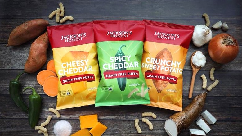 Three bags of Jackson's Honest grain-free puffs