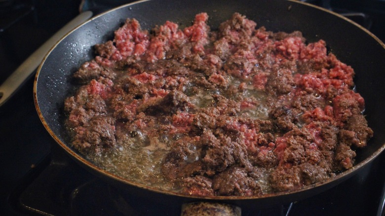 skillet of cooking ground beef