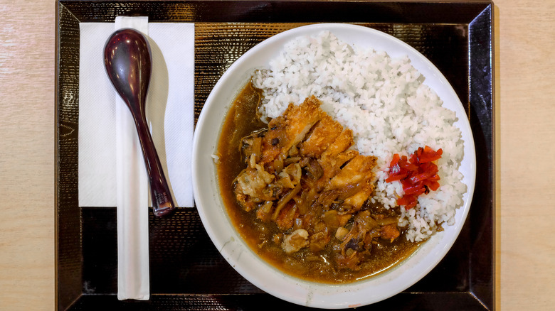 katsu curry rice with pickled ginger 