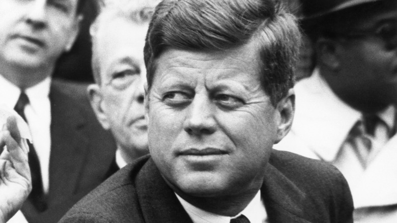 President John F. Kennedy in black and white