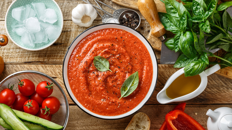 Cold tomato gazpacho soup 