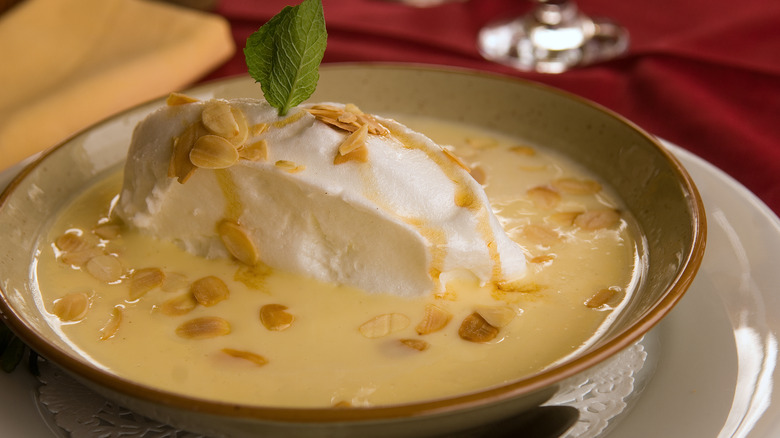 floating island dessert in bowl