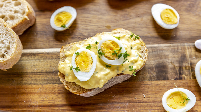 Open-face egg salad sandwich