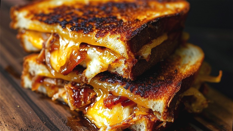 barbecue grilled cheese with caramelized onions