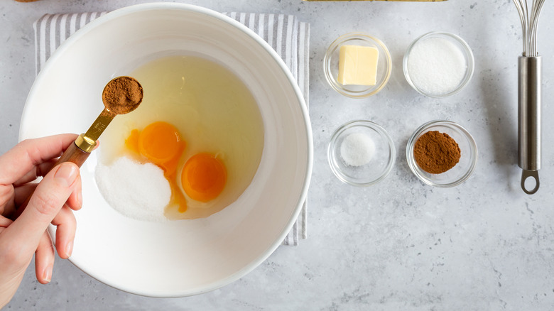 Eggs and ingredients for making french toast
