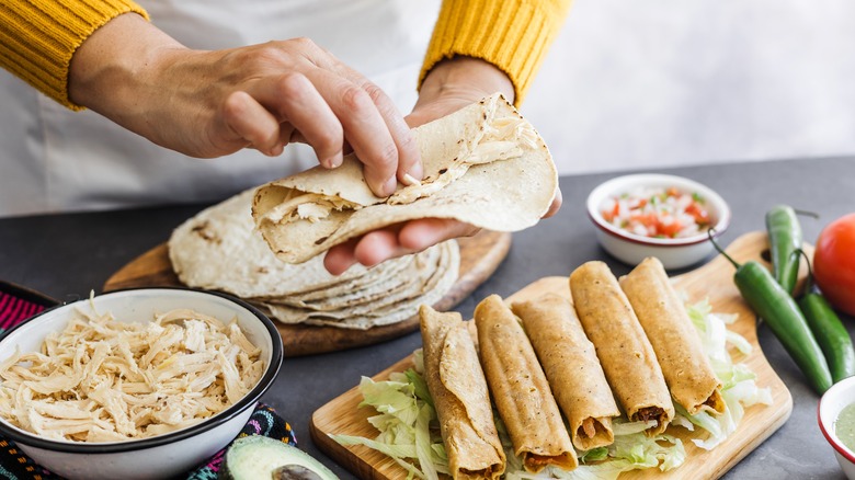 Rolling chicken flautas