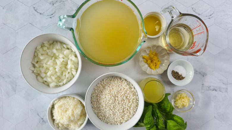 ingredients for lemon basil risotto