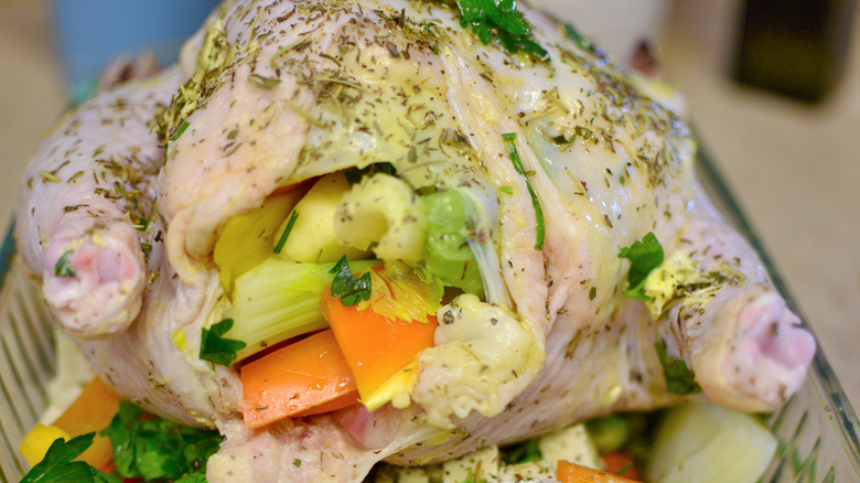raw chicken stuffed with vegetables
