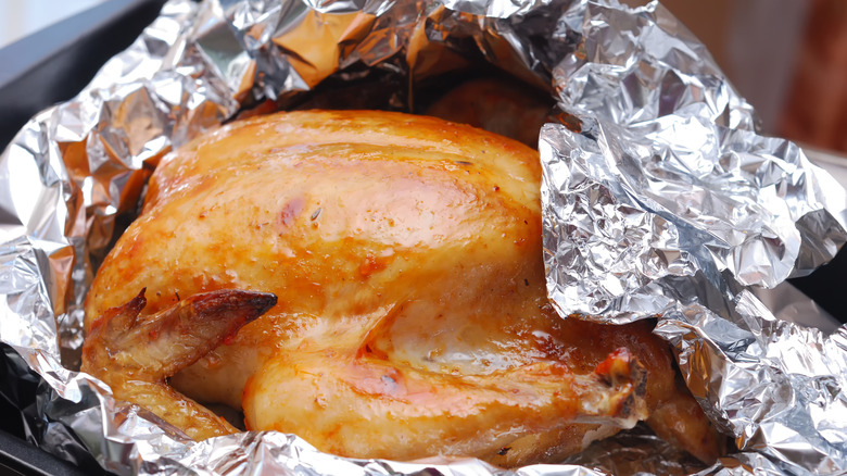 roast chicken wrapped in foil