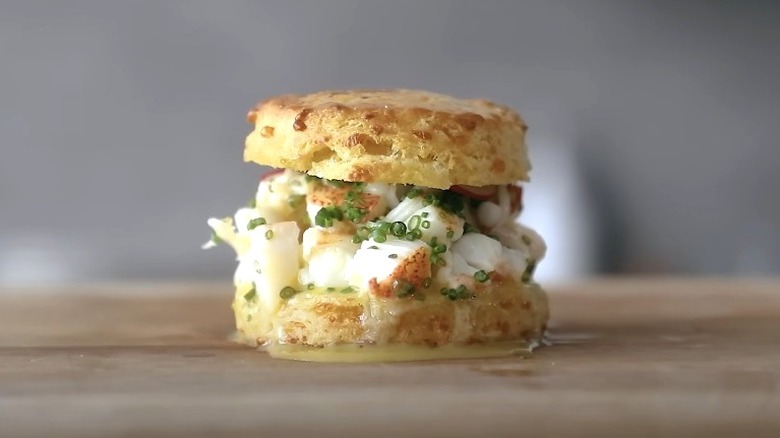 cheddar bay biscuit slider with lobster filling