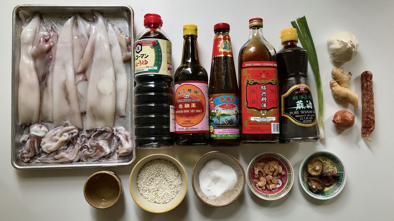 ingredients for rice-stuffed squid