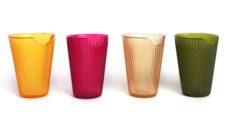 Loliware edible cups in four different colors in a row