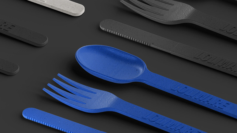 Loliware utensils made from seaweed in blue, black, and white
