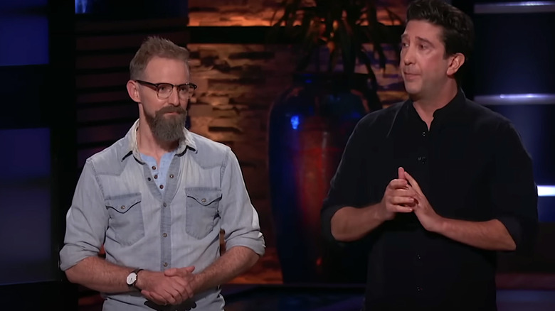 Long Table founder Samuel Taylor with David Schwimmer on Shark Tank