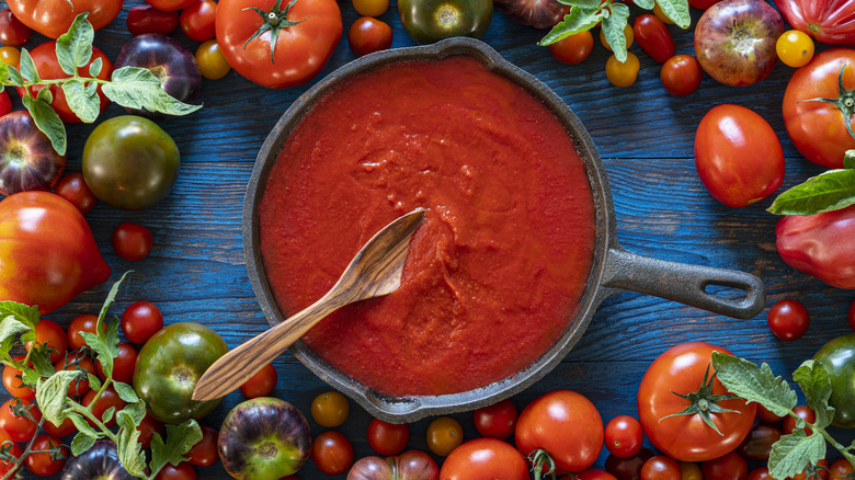 tomato sauce in skillet