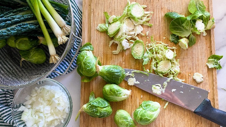 chopped vegetables on board