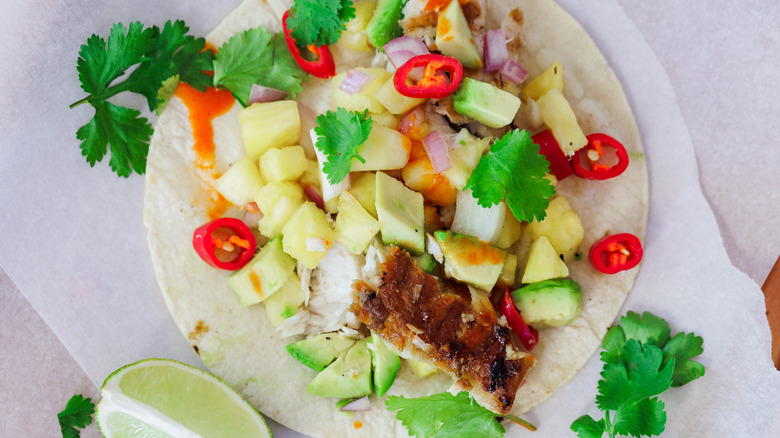 fish taco with pineapple salsa