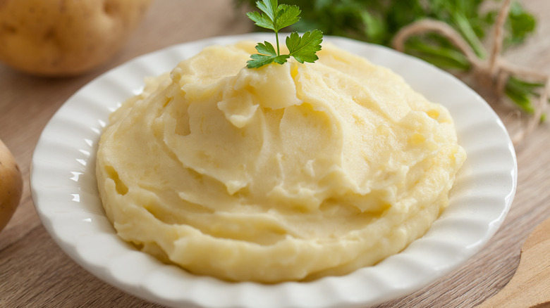 Creamy mashed potatoes served on a plate