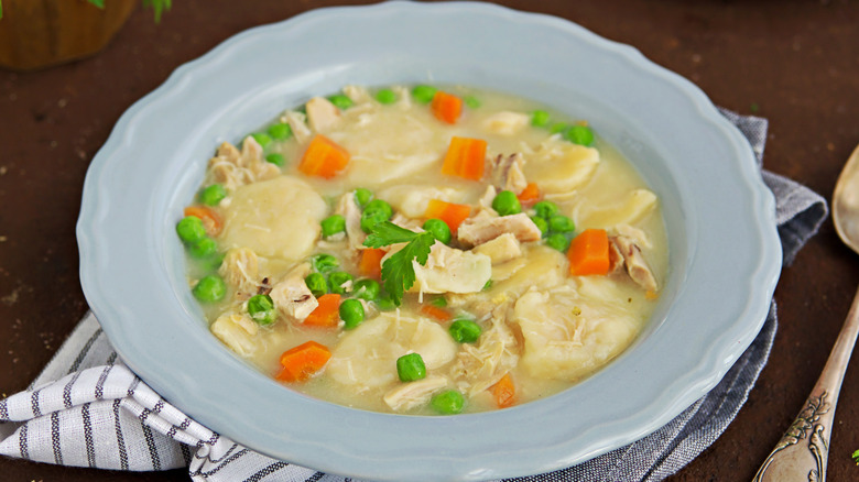 Bowl of chicken and dumplings