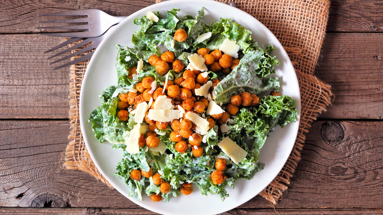 Kale and chickpea caesar salad