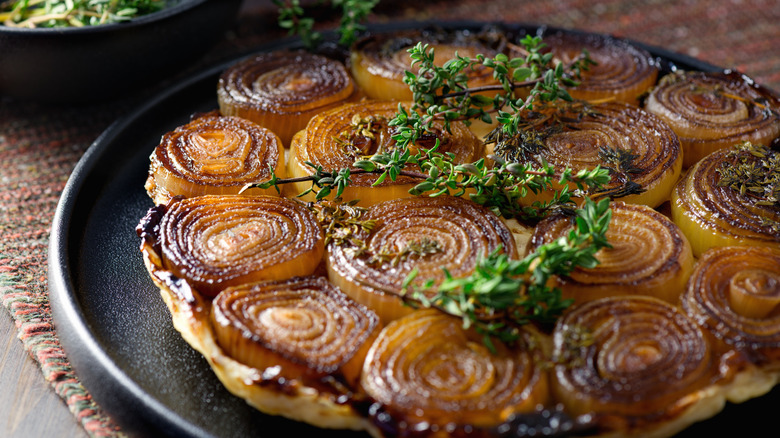 onion tarte tatin with fresh thyme