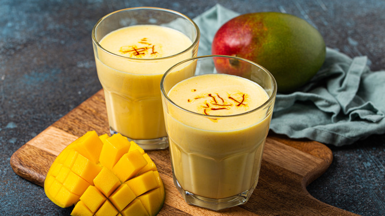 Mango lassi drinks with saffron