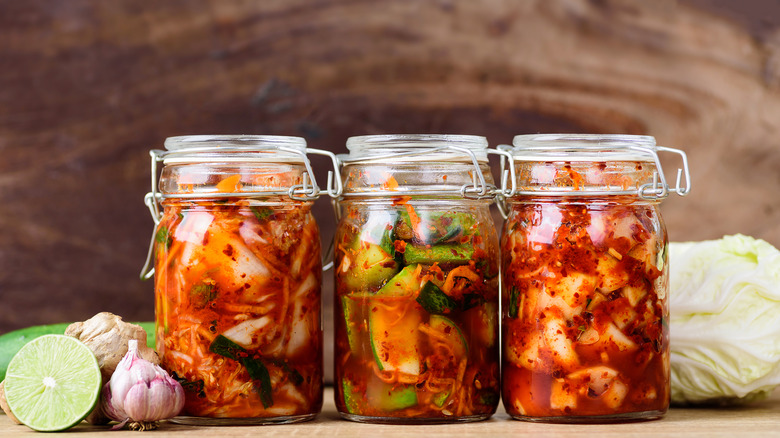 fermenting Korean kimchi