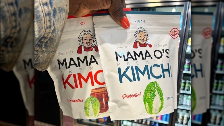 Bags of Mama O's premium kimchi