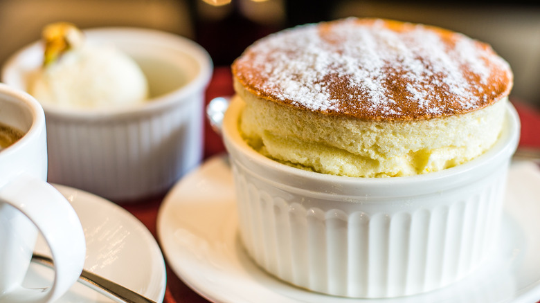 Dessert souffle with powdered sugar on top