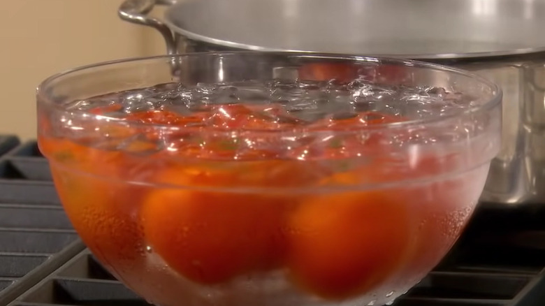 Tomatoes in ice bath