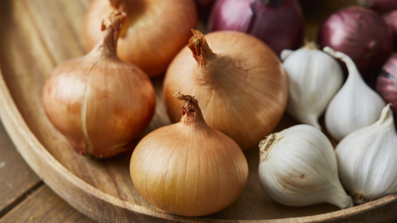 Onions and garlic in a bowl
