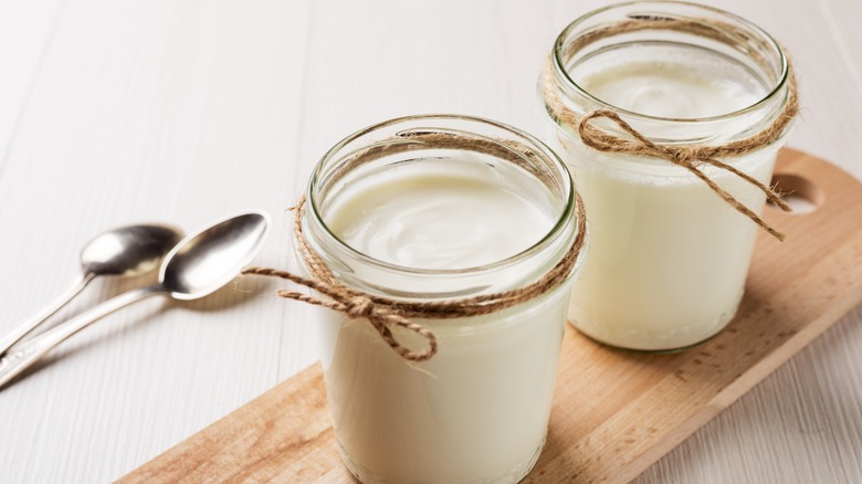 Homemade Greek yogurt in jars