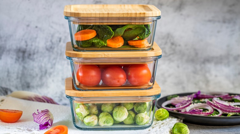 vegetables in glass storage containers