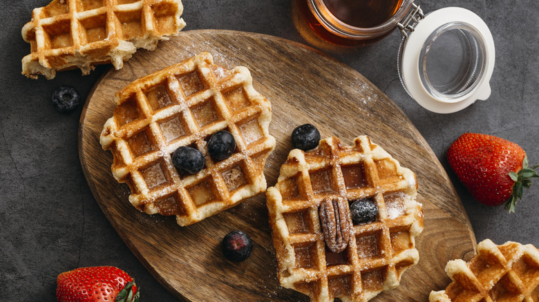 rustic waffles with fresh fruit and nuts