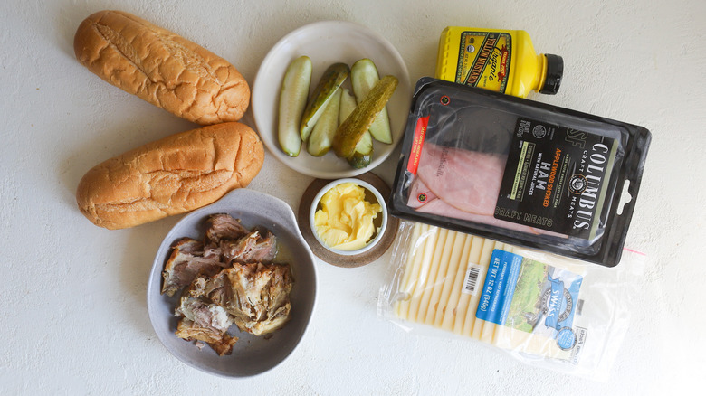 Ingredients for Cuban sandwich